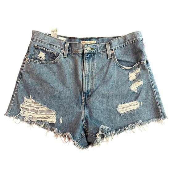 Levi High Waisted Mom Distressed Denim Jean Shorts Size 34 - Picture 1 of 5